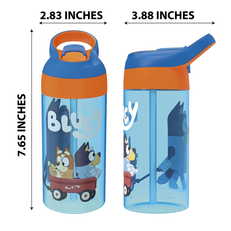 Zak Designs 17.5 oz Riverside Bluey Kids Water Bottle with Straw and Built in Carrying Loop Made of Durable Plastic, Leak-Proof Design for Travel, 2PK Set - Image 5