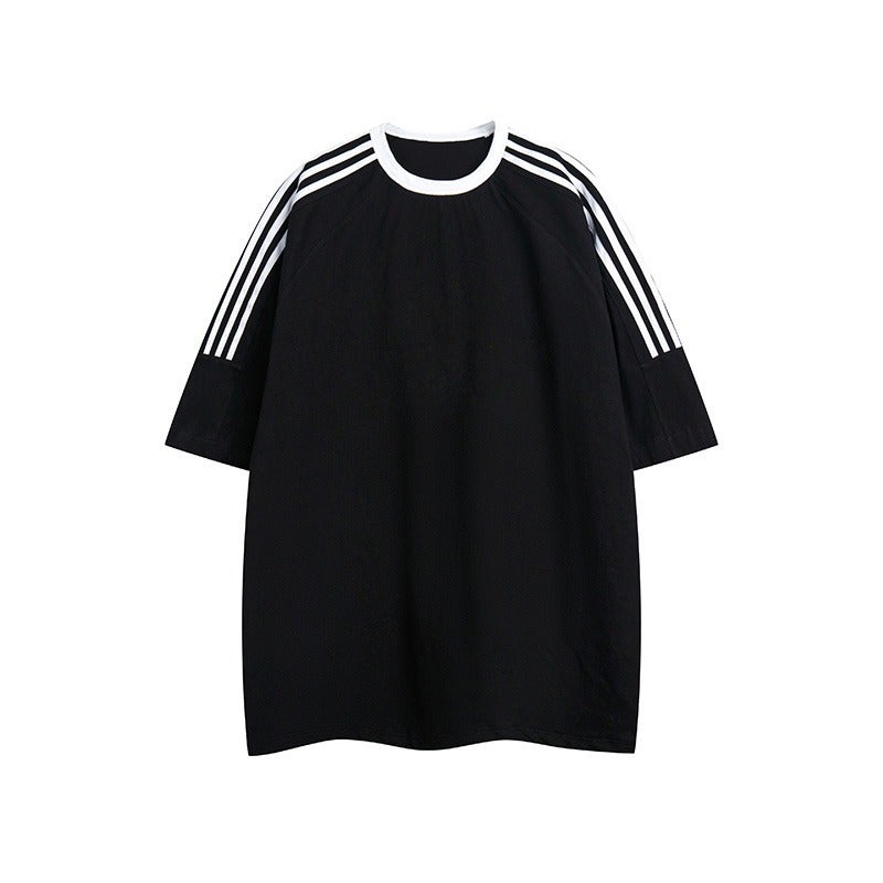 American Retro Three Bars Casual Crewneck Sports Summer Short-Sleeved T-Shirt Men'S And Women'S Pure Cotton All-Match Couple Top - Image 4