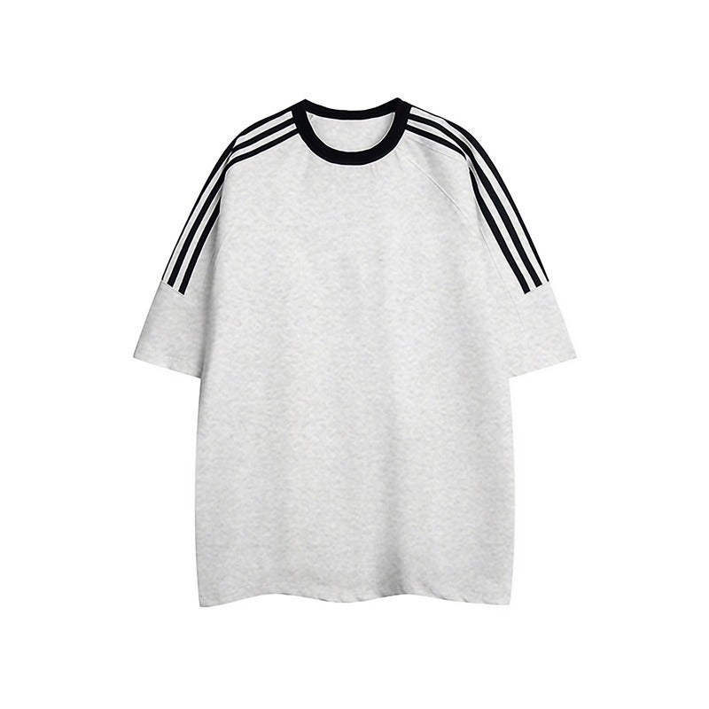 American Retro Three Bars Casual Crewneck Sports Summer Short-Sleeved T-Shirt Men'S And Women'S Pure Cotton All-Match Couple Top - Image 5