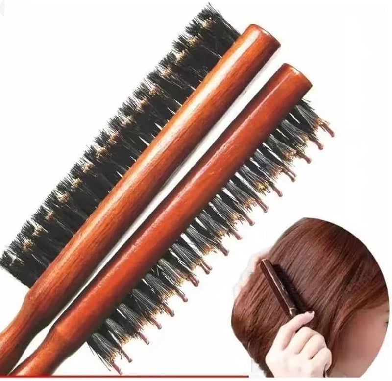 SMSM Professional Wooden Hair Brush with Dual Nylon Bristles for Detangling and Smooth Styling, Gentle on Baby Hair and Edges, Scalp Friendly Brush for All Hair Types, Daily Use - Image 2