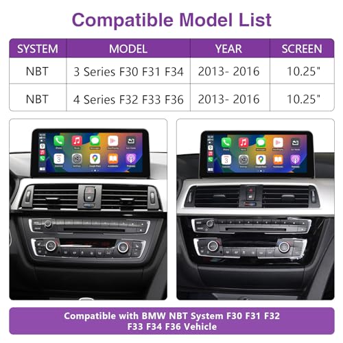 NINETOM 10.25 inch Touchscreen Wireless CarPlay Android Auto Multimedia Car Radio Receiver Compatible with BMW 3/4 Series NBT System, F30/F31/F32/F33/F34/F35/F36 (2013-2016) - Image 2