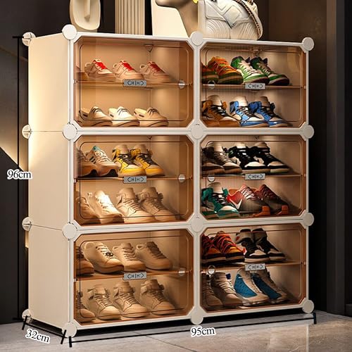 Zemic Plastic Shoe Rack for Home | 𝟏𝟐 𝐒𝐡𝐞𝐥𝐟 DIY Shoe Rack with Door 𝐌𝐚𝐠𝐧𝐞𝐭𝐬 for Home Storage Plastic Box Organizer, Metal Door Frame, Chappal Slipper Sandal Stand【White, 12-SHELF-6-DOOR】 - Image 2