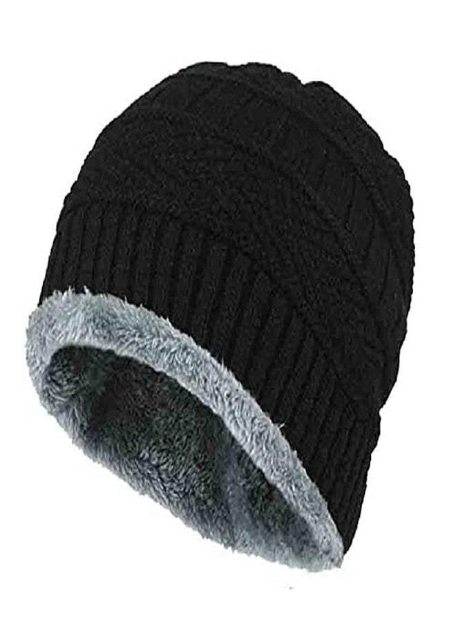 Veteran Unisex Acrylic Beanie Cap Neck Warmer Scarf And Gloves (3 Piece) (Winter Knit Beanie Cap-013_Black _Free Size) - Image 2