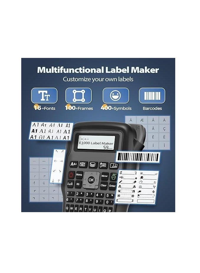 AIMO Handheld Label Maker Machine E1000 Pro Portable Label Maker, Label Makers with QWERTY Keyboard, Labeler with Type-C Cable, Easy Label Printer for Industrial, Home, Office Organization - Image 4