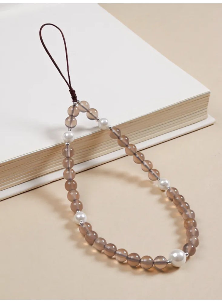 Natural Stone Agate Crystal Mixed Beaded Phone Chain, Luxury High Grade Wrist Phone Lanyard Anti-Lost Decor Strap