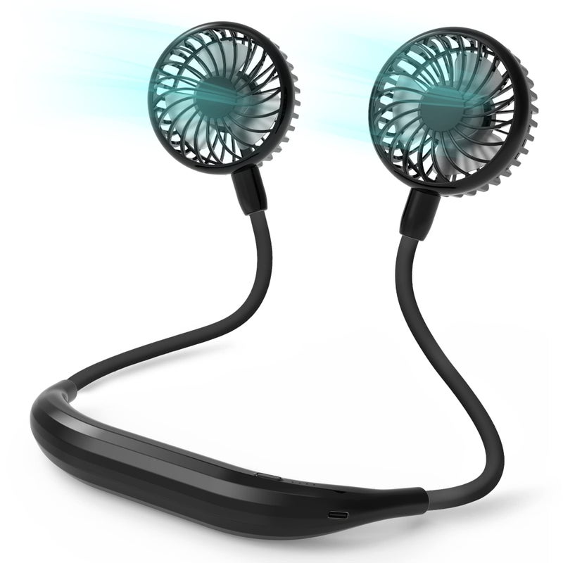 COMLIFE Portable Neck Fan 2600mAh Battery Operated Ultra Quiet Hands Free USB Fan with Strong Wind 360 Adjustable High Flexibility Wearable Personal Fan for Home Office Outdoor Travel Black