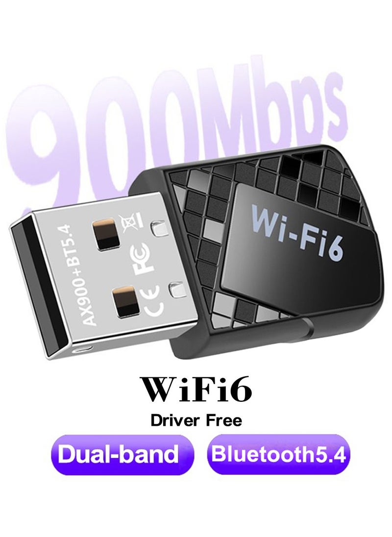 Youque USB WiFi6 AX900 Driver Free Adapter, 900Mbps Dual Band 2.4/5Ghz Wireless Network External Receiver Transmitter for Bluthooth Printer/Keyboard/Mouse/Phone and Pad/Audio/Earphone, Mini WiFi Dongle for PC/Laptop/Desktop  - Image 1