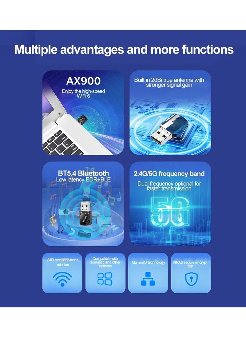 Youque USB WiFi6 AX900 Driver Free Adapter, 900Mbps Dual Band 2.4/5Ghz Wireless Network External Receiver Transmitter for Bluthooth Printer/Keyboard/Mouse/Phone and Pad/Audio/Earphone, Mini WiFi Dongle for PC/Laptop/Desktop  - Image 5