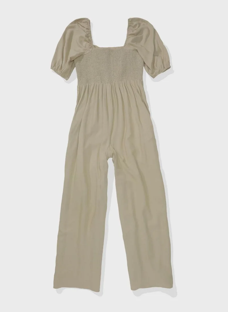American Eagle Puff Sleeve Wide Leg Jumpsuit