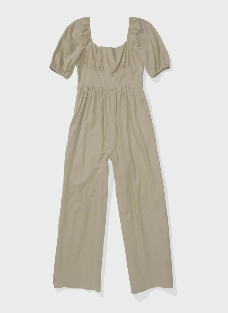 American Eagle Puff Sleeve Wide Leg Jumpsuit