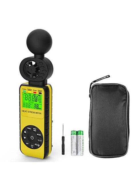 WapoRich 3 in1 Digital Wind Speed Meter with WBGT Alarm Anemometer Temperature (℃/℉) Measures Wind Speed/Humidity for Drone Flying, Hunting, Sailing,Yellow RQ-881W