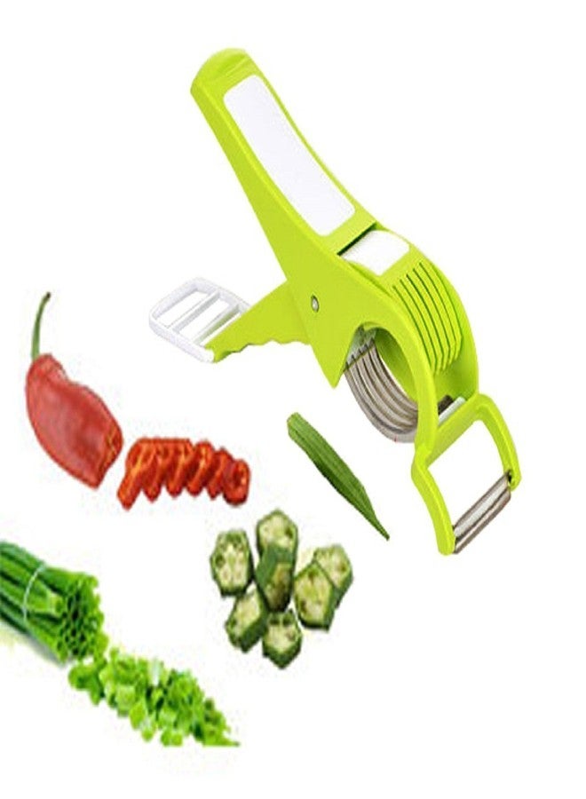 GD Multi Cutter With Peeler For Vegetable And Fruit Extra Sharp Stainless Steel, Mother's Day Gift (Green) (Green) - Image 2