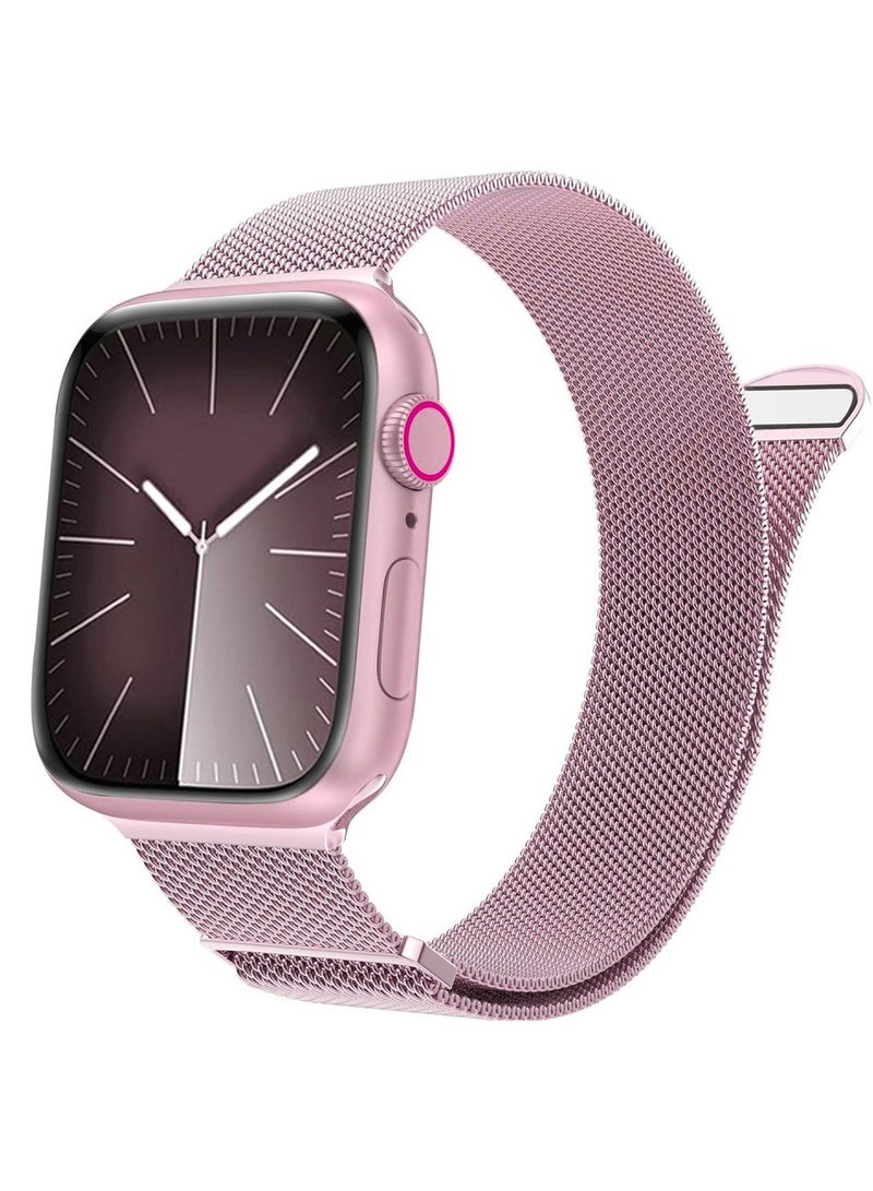 Compatible with Apple Watch,38mm/40mm/41mm/42mm(series 10) Magnetic Mesh Stainless Steel Band, Adjustable Replacement Men & Women iWatch Strap, Compatible with Series 10 9 8 7 6 5 4 3,SE,Ultra,Rose Pink