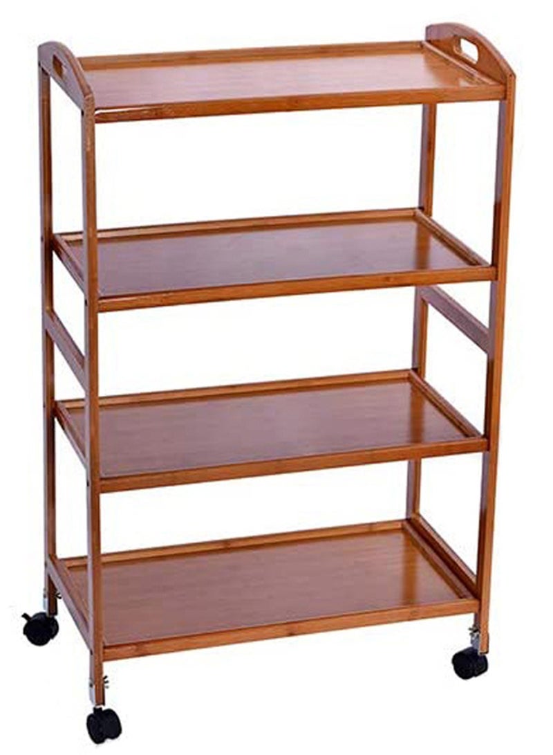 LINGWEI Bamboo Serving Cart with Handle 4 Tier Food Serving Trolly with Movable Wheels Kitchen Storage Rack - Image 2