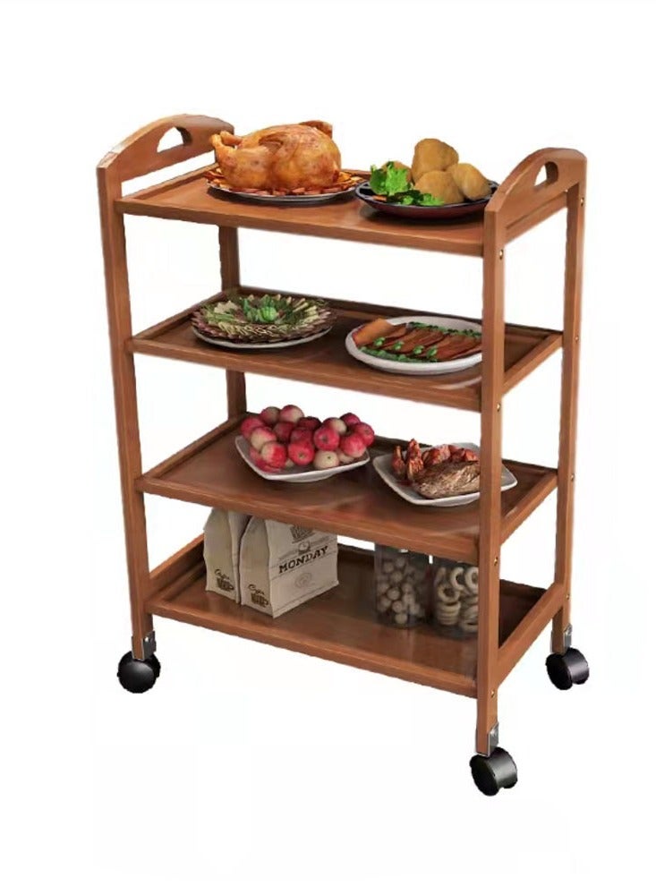LINGWEI Bamboo Serving Cart with Handle 4 Tier Food Serving Trolly with Movable Wheels Kitchen Storage Rack - Image 3