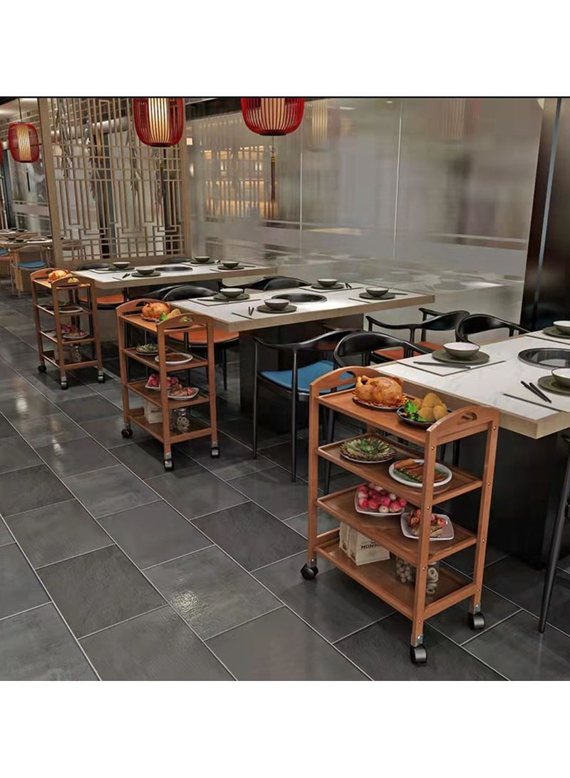 LINGWEI Bamboo Serving Cart with Handle 4 Tier Food Serving Trolly with Movable Wheels Kitchen Storage Rack - Image 4