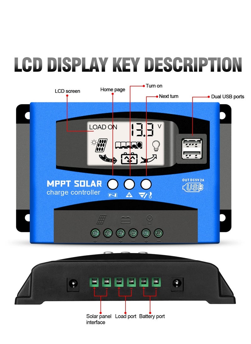Excefore - 60A MPPT Solar Charge Controller, Solar Regulator Charge Controller, with LCD Display Dual USB Multiple Load Control Modes, 12v/24v Current Auto Focus, MPPT Tracking Charge - Image 1