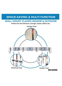 ECARES ECARES® Broom Mop Holder, Wall Mounted, Stainless Steel, Screw or Self-Adhesive Stick-on Metal, Storage Organizer, Garage Organizer, Garden Tool, Tool Rack, Heavy Duty, 3 Racks 4 Hooks for Home.  - Image 5