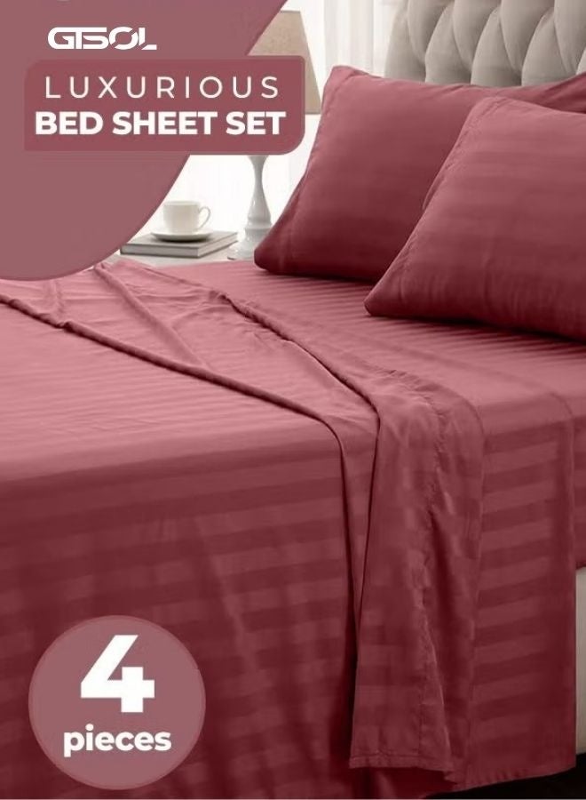 4-PIECE LUXURY KING SIZE STRIPED BEDDING SET  PREMIUM MICROFIBER DUVET COVER SET WITH DEEP POCKET FITTED SHEET (200X200+30CM) & 2 PILLOWCASES (48X74+5CM)  SOFT HOTEL COLLECTION COMFORTER COVER SET FOR KING BED  ELEGANT MODERN BEDROOM BEDDING