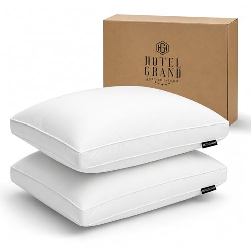 Hotel Grand Goose Feather and Down Fiber Bed Pillows Queen Size Set of 2 Firm Gusseted Pillows with 100 Cotton Cover SoftyAround Hotel Collection Pillows for Side and Back Sleepers White - Image 1