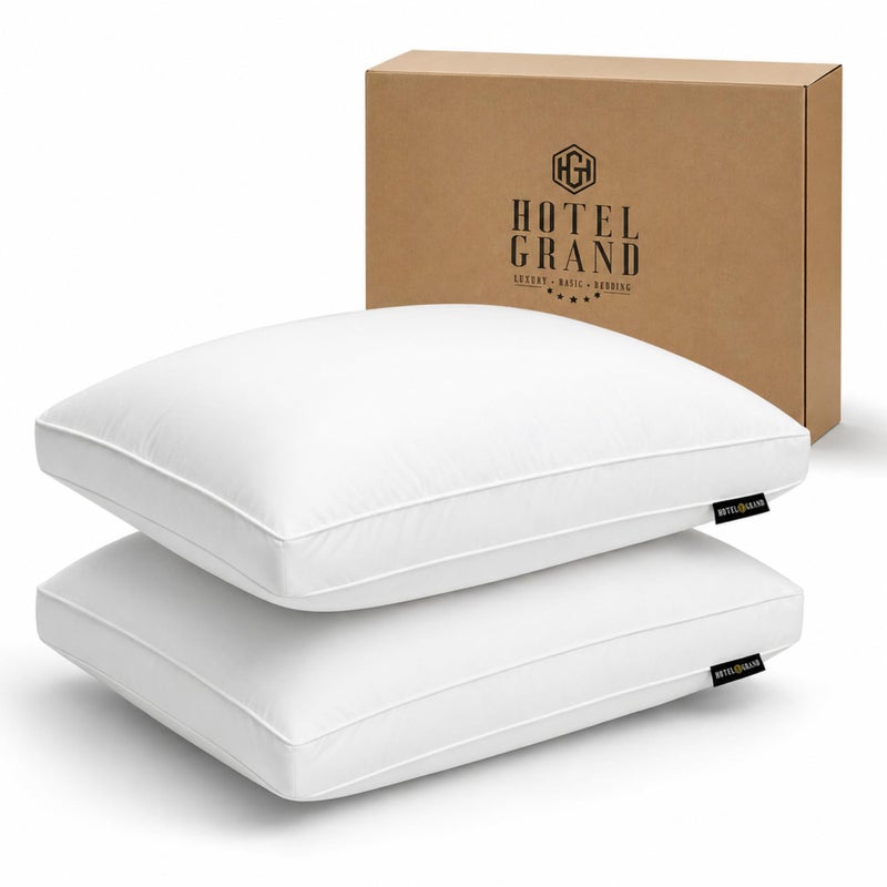 Hotel Grand Goose Feather and Down Fiber Bed Pillows Queen Size Set of 2 Firm Gusseted Pillows with 100 Cotton Cover SoftyAround Hotel Collection Pillows for Side and Back Sleepers White - Image 2