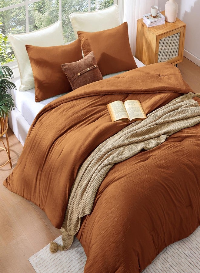 WRENSONGE Twin/Twin XL Comforter Set - 2 Pieces Prewashed Burnt Orange Comforter Soft Lightweight for All Seasons, Fluffy Down Alternative Twin XL Comforter with 1 Pillow Sham - Image 2