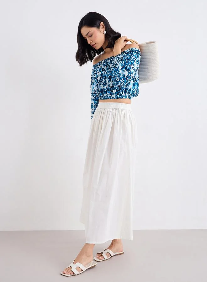 Styli Off White Maxi Skirt with Elastic Waistband