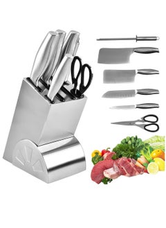 Relex Block Knife Sets, Kitchen Knife Kit of 6pcs Kitchen Sharpener Tool Utensil Stainless Steel Knife Set with Block Sharpening Sticks Scissors Meat Knives Vegetable Knives Fruit Knives  - Image 1