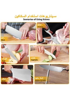 Relex Block Knife Sets, Kitchen Knife Kit of 6pcs Kitchen Sharpener Tool Utensil Stainless Steel Knife Set with Block Sharpening Sticks Scissors Meat Knives Vegetable Knives Fruit Knives  - Image 2