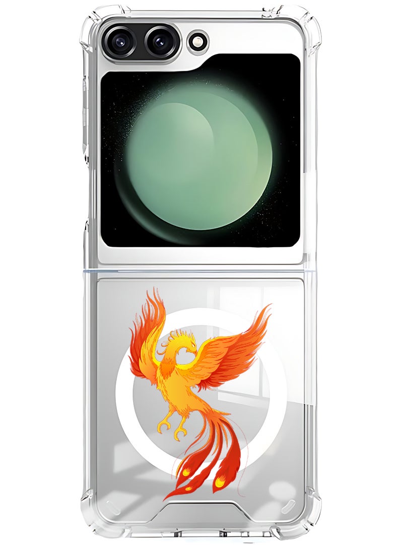 Theodor Magnetic Case for Samsung Galaxy Z Flip 5 Compatible with MagSafe Wireless Charging, Shockproof Phone Bumper Cover Phoeniox bird flying - Image 1