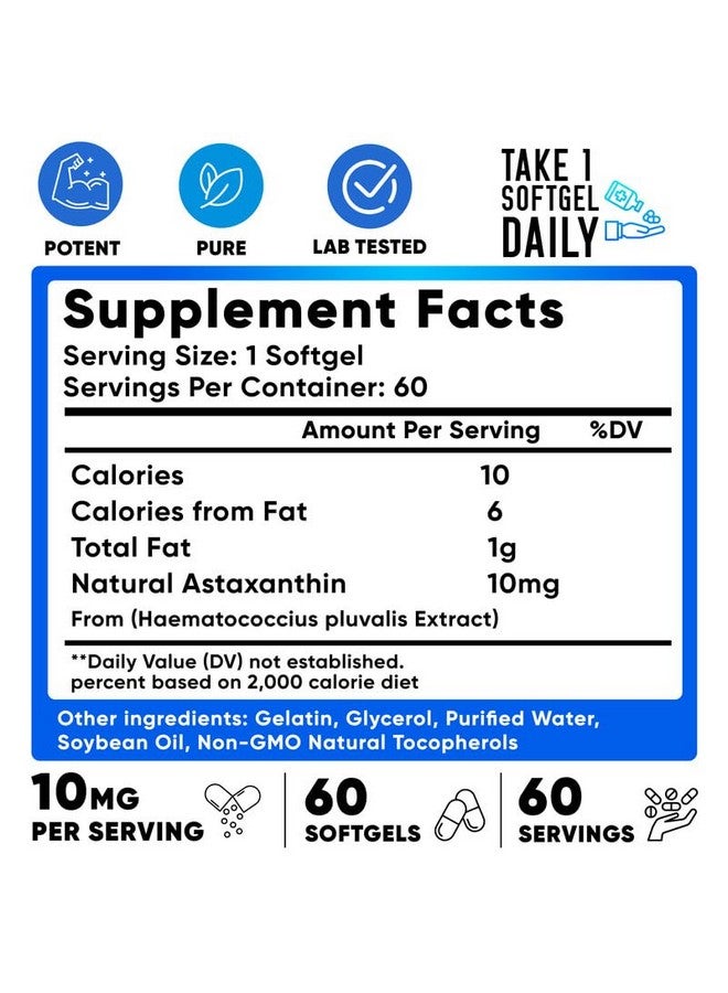 We Like Vitamins Astaxanthin 10mg Softgel - Highly Potent Astaxanthin Supplements from Haematococcus Pluvialis - Improves Eye, Joint, Skin Health & Energy Levels - 60 Count, 2 Month Supply - Image 1