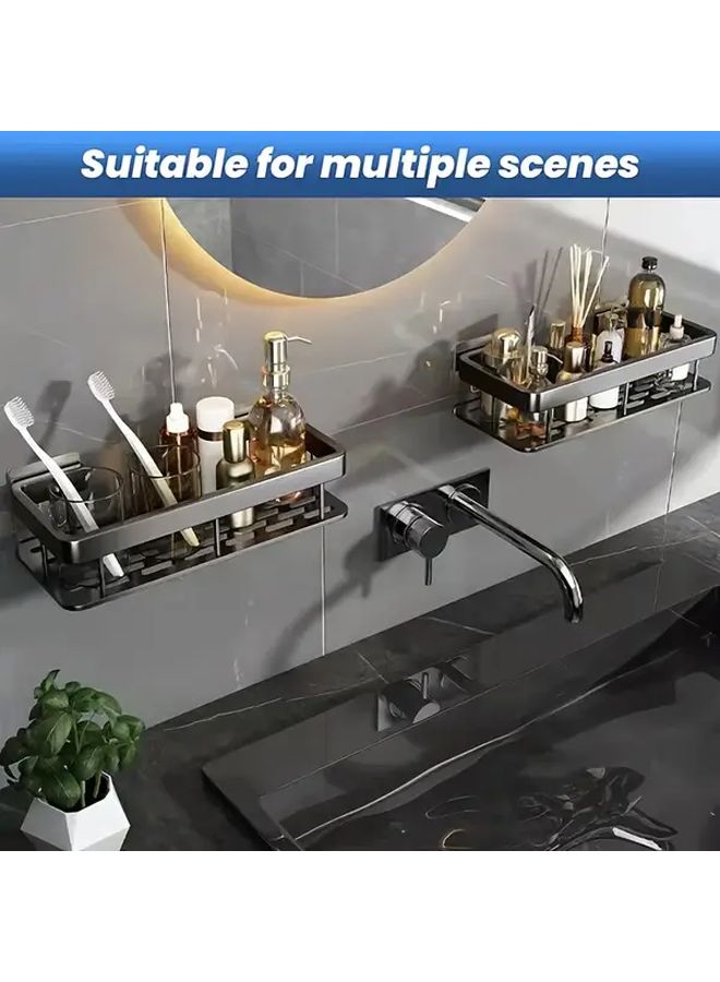 3 Layer 9 Piece Set Black Gold Aluminum Shower Storage Rack No Drilling Self Adhesive Shelves For Bathroom Bedroom Kitchen - Image 2