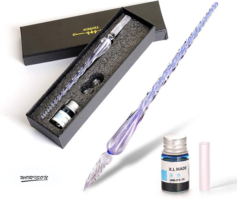 worison Crystal Glass Dip Fountain Pen Ink Holder Set (color may vary) - Image 2
