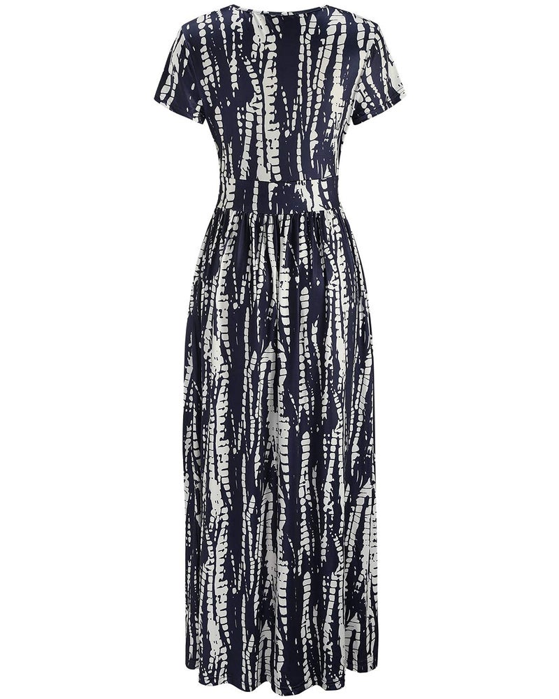 OUGES Women's V-Neck Pattern Pocket Maxi Long Maternity Dress(Floral-26,L) - Image 3
