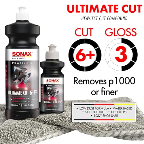 SONAX Ultimate Cut Compound Heavy Cutting Abrasive Polish for P1000 Sanding Marks Deep Paint Defects Surface Imperfections WaterBased Step 1 Correction Formula 1L 33oz 239300 - Image 3