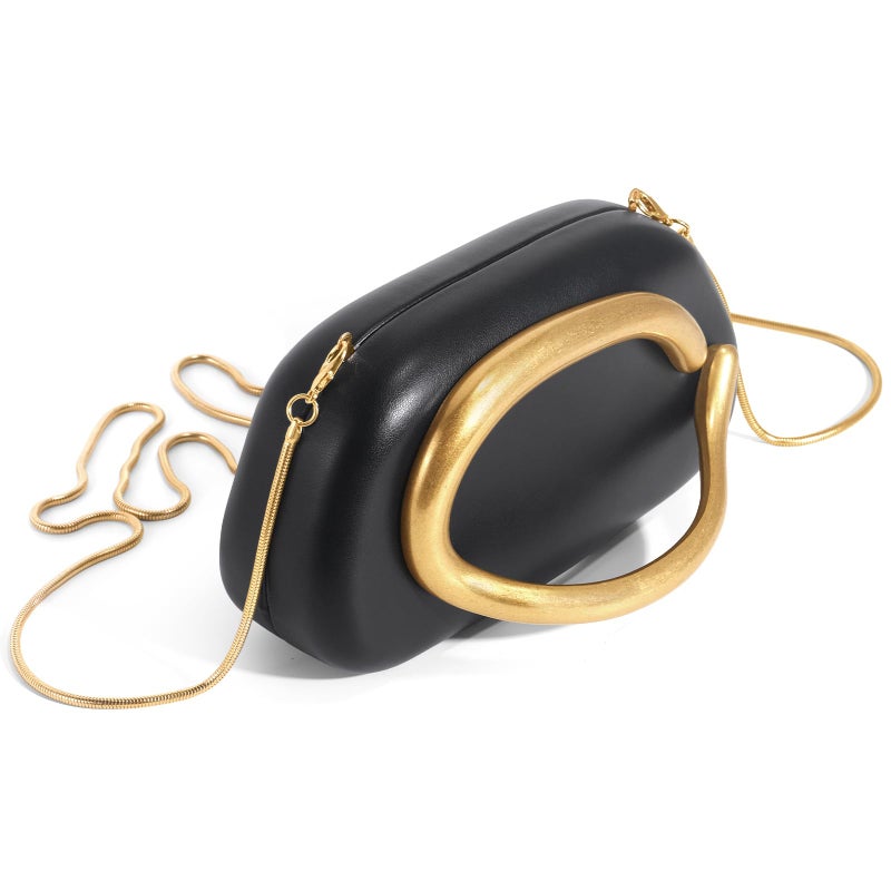 NEWROGENG Clutch Purses for Women Formal, PU Leather Evening Bags with Chain, Trendy Metal Handle Purses and Handbags 2025, Leather Black - Image 3