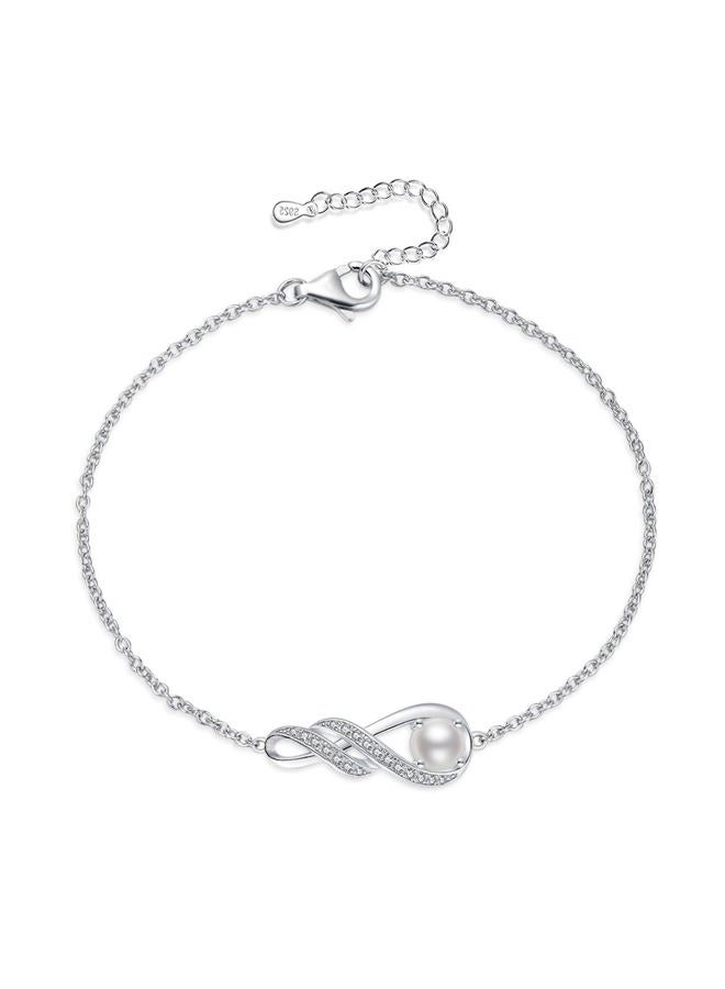 LOCIBLO June Birthstone Bracelets for Women Girls 925 Sterling Silver Pearl Bracelet White Gold Infinity Pendant Anniversary Birthday Gifts Jewelry for Her, 6.7''+1.2'', Crystal, created pearl - Image 1