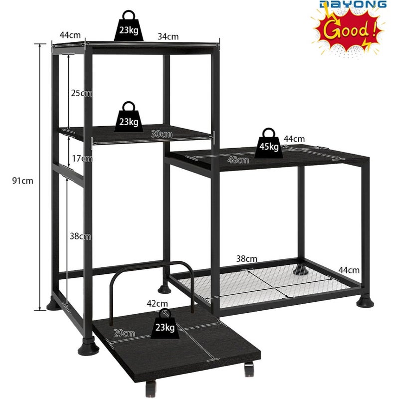 Printer Stand with Storage Shelves, Heavy Duty Printer Cabinet, 3-Tier Office Organiser, Printer Shredder Stand for Home Office, Table for Fax Machine/PC Tower Black - Image 2