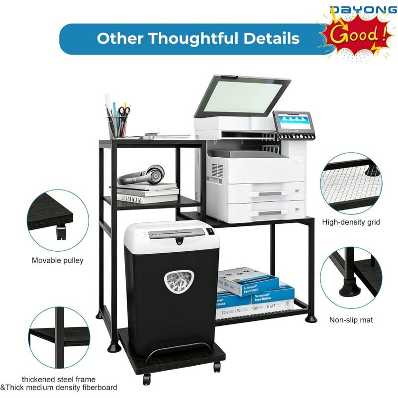 Printer Stand with Storage Shelves, Heavy Duty Printer Cabinet, 3-Tier Office Organiser, Printer Shredder Stand for Home Office, Table for Fax Machine/PC Tower Black - Image 3