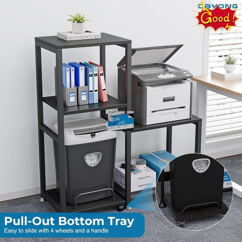 Printer Stand with Storage Shelves, Heavy Duty Printer Cabinet, 3-Tier Office Organiser, Printer Shredder Stand for Home Office, Table for Fax Machine/PC Tower Black - Image 4