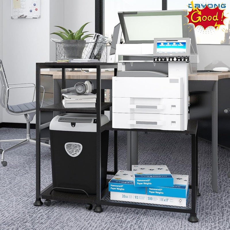 Printer Stand with Storage Shelves, Heavy Duty Printer Cabinet, 3-Tier Office Organiser, Printer Shredder Stand for Home Office, Table for Fax Machine/PC Tower Black - Image 5