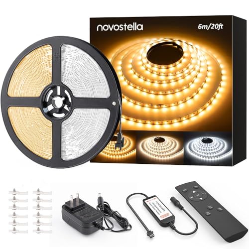 NOVOSTELLA 20ft Tunable White LED Strip Light kit Dimmable 3000K-6500K 24V LED Tape Light with Remote Flexible Rope LED Ribbon for Bedroom Home Lighting Mirror Kitchen Bar Cabinet Daylight Warm White - Image 1