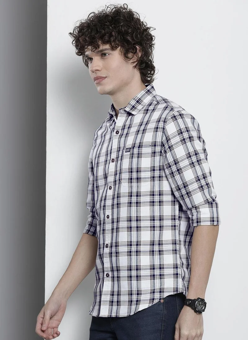 The Indian Garage Co Men Regular Fit Checkered Full Sleeves Cutaway Collar Casual Shirt