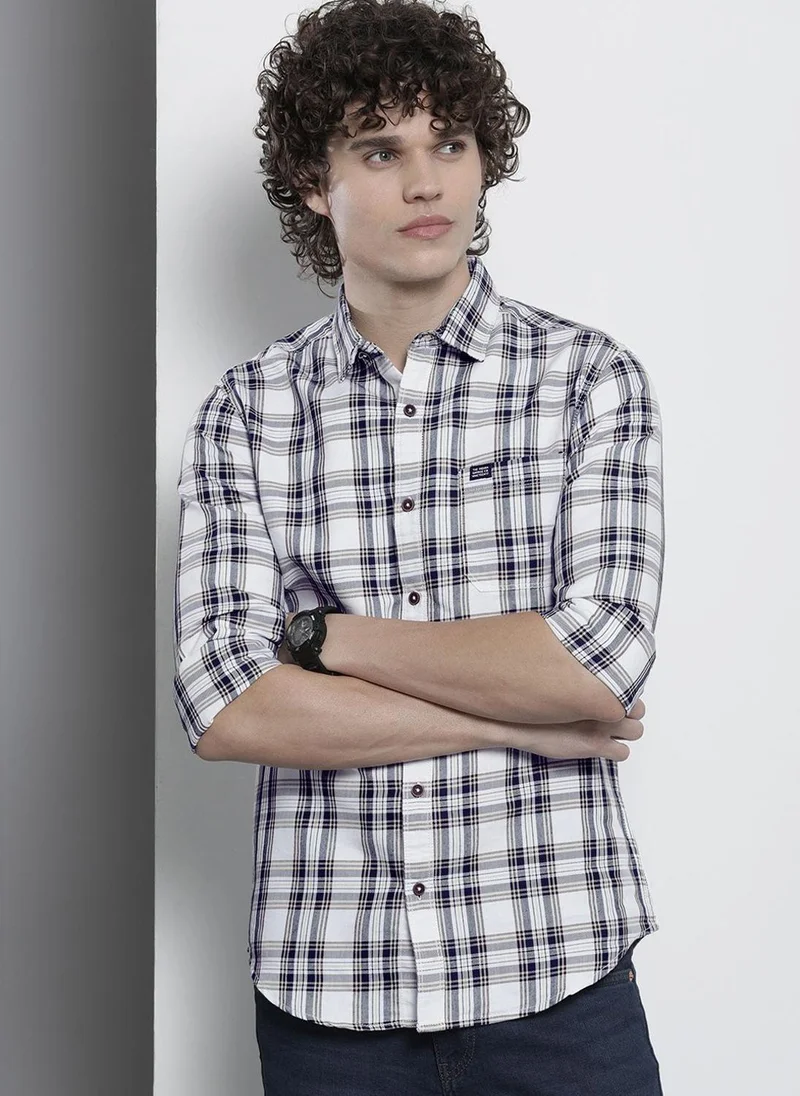The Indian Garage Co Men Regular Fit Checkered Full Sleeves Cutaway Collar Casual Shirt