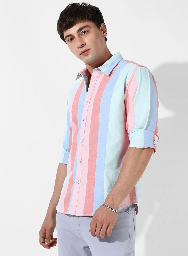 Campus Sutra Men's Multicolour Roman Striped Shirt