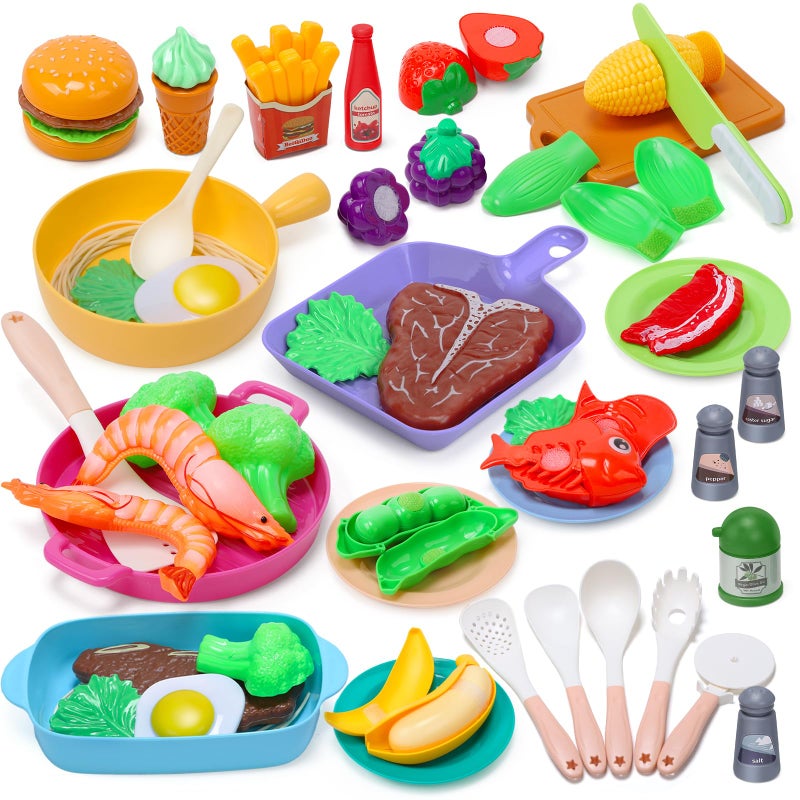 CUTE STONE Kids Play Kitchen Toy Accessories Toddler Pretend Cooking Playset with Toys Cookware and Utensils Toys Food for Cutting Play Kids Cooking Set Education Learning Gift for Boys Girls - Image 3
