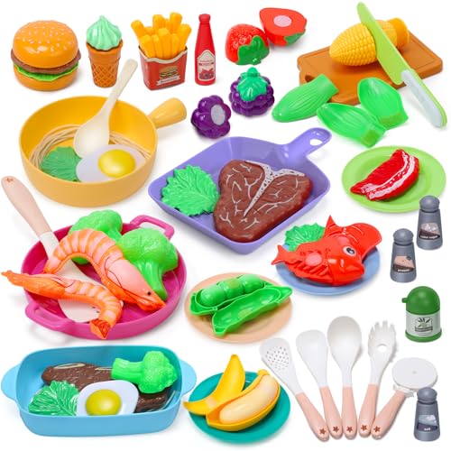 CUTE STONE Kids Play Kitchen Toy Accessories Toddler Pretend Cooking Playset with Toys Cookware and Utensils Toys Food for Cutting Play Kids Cooking Set Education Learning Gift for Boys Girls - Image 1