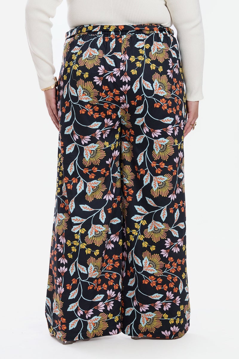 Virgio Floral Cotton Bow Tie Up Wide Leg Plus Size Pants for Women - Image 5