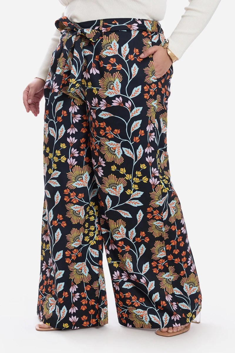 Virgio  Floral Cotton Bow Tie Up Wide Leg Plus Size Pants for Women for Women | Best Price UAE