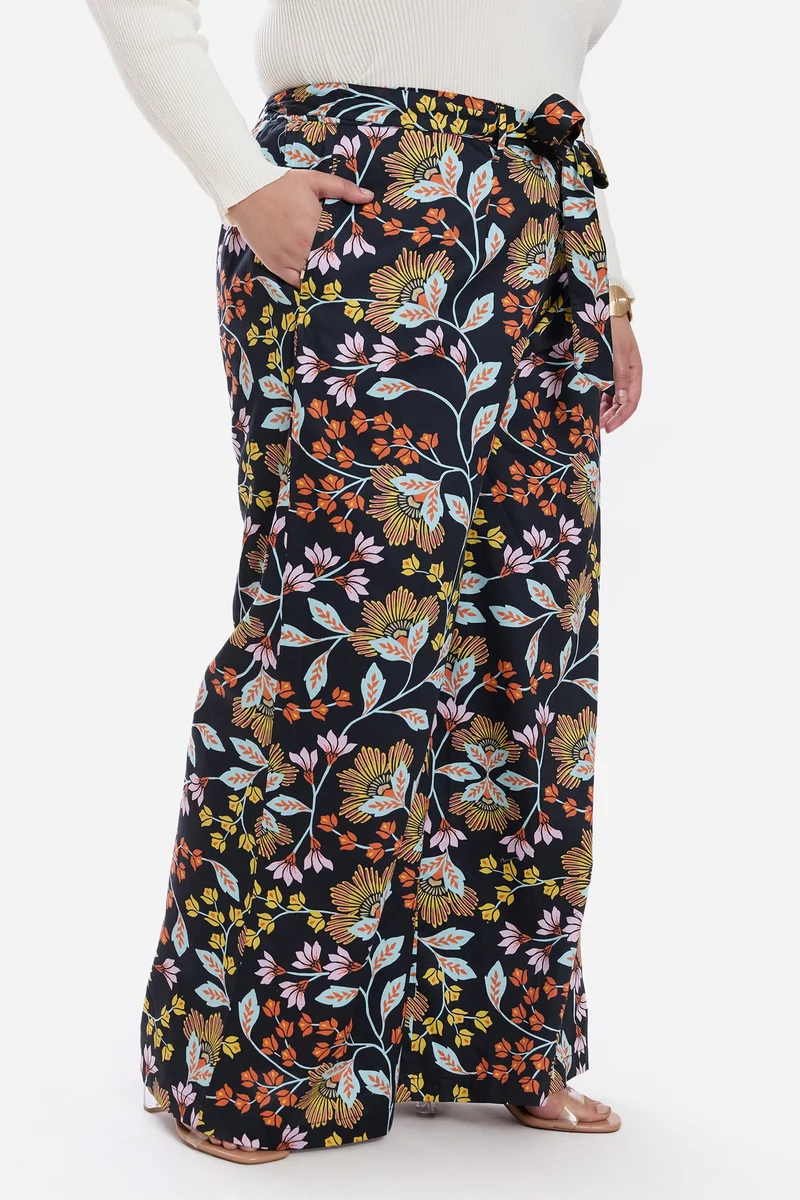Virgio  Floral Cotton Bow Tie Up Wide Leg Plus Size Pants for Women for Women | Best Price UAE